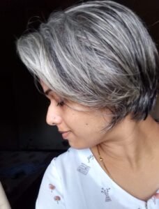 Anjana's natural grey hair transition indian india asian gray hair woman
