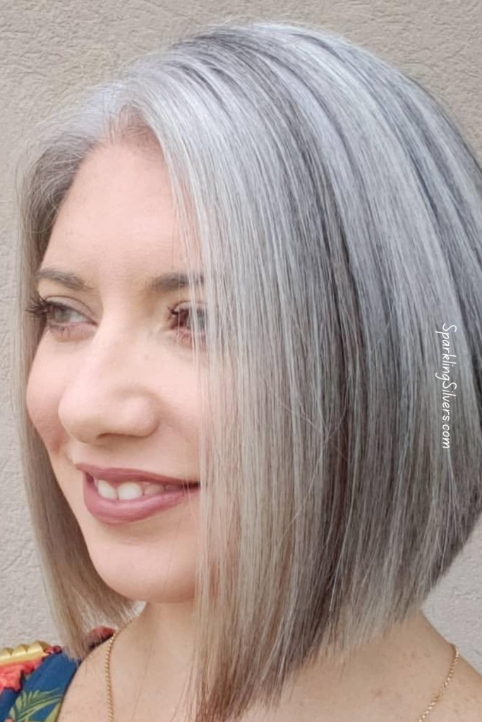 Inverted bob hairstyle grey hair