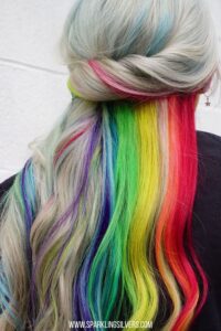 white hair with rainbow colors