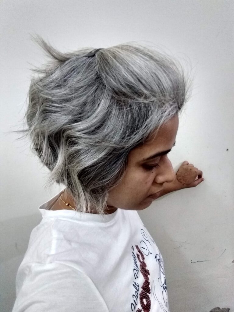 Frizzy grey hair