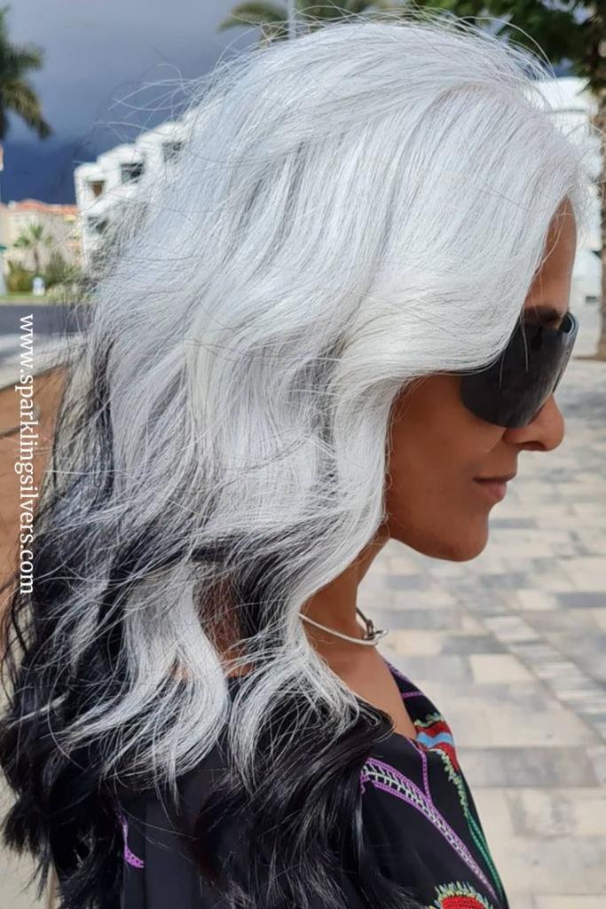 Long curly grey hair