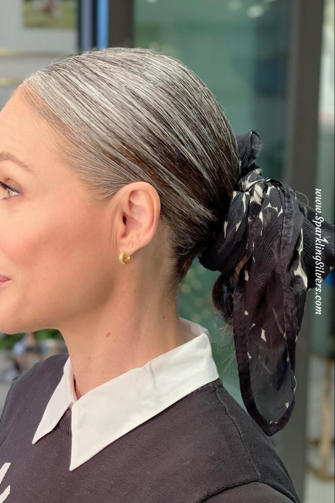 Silver ombre hair with a scarf