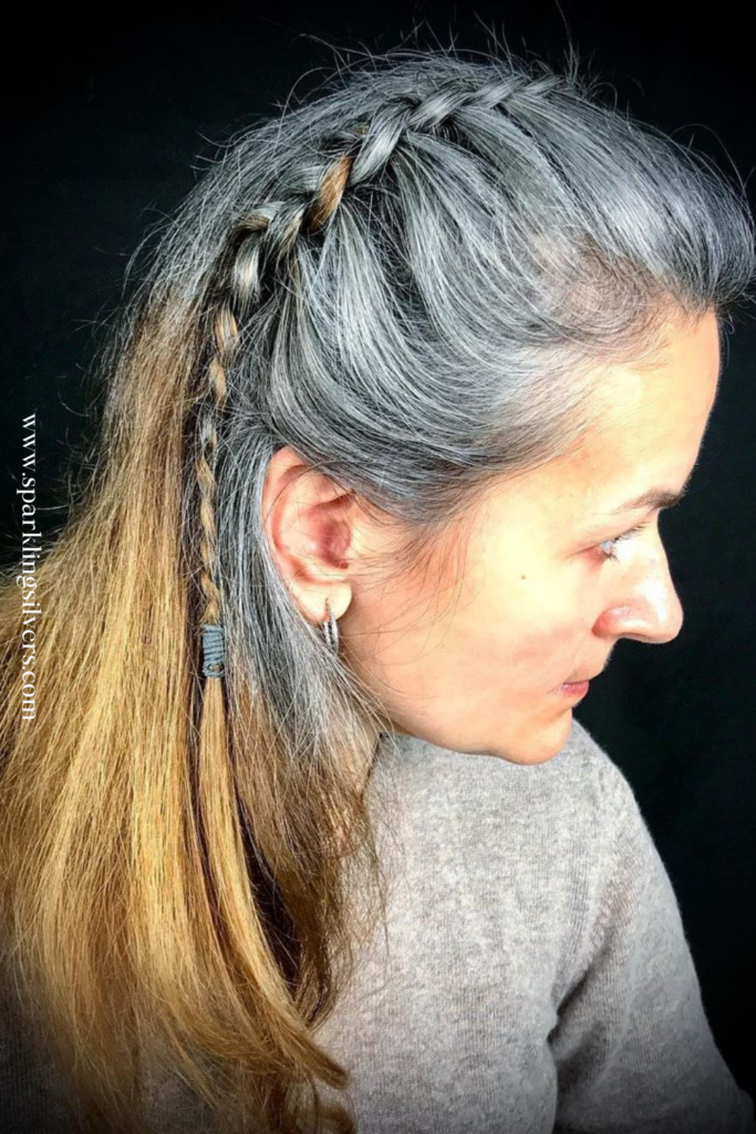 braid hairstyle for grey hair