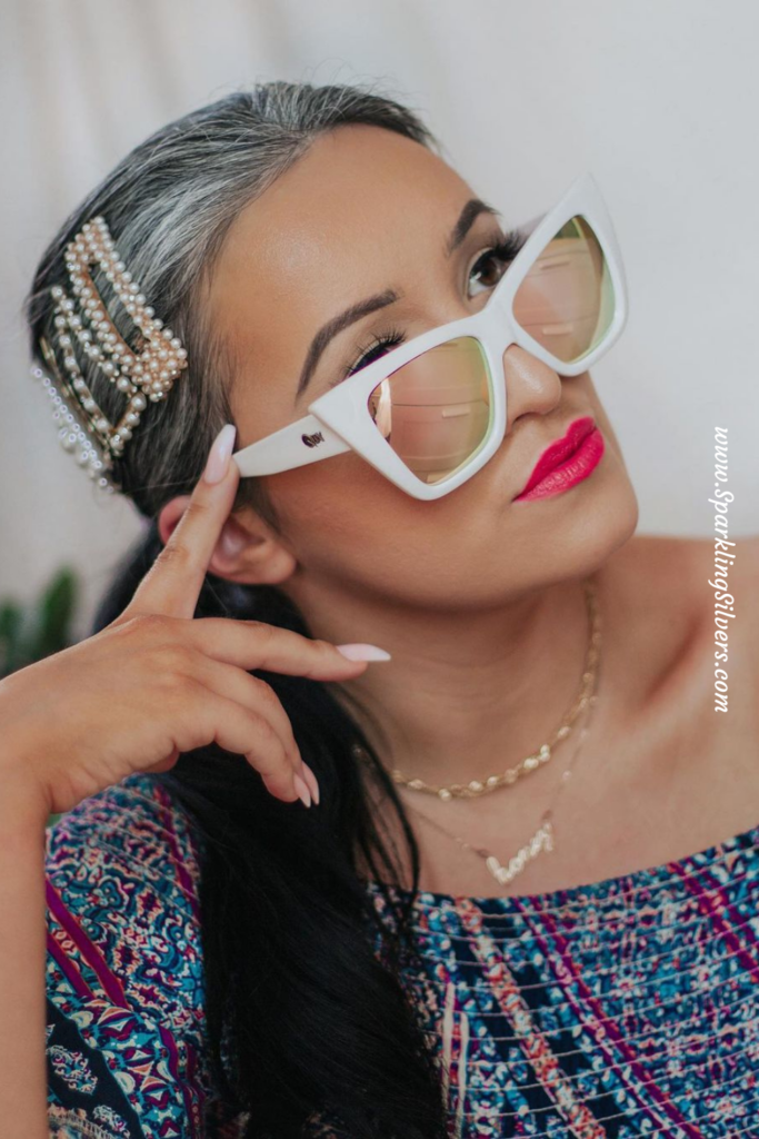 Pearl hair pins on gray hair