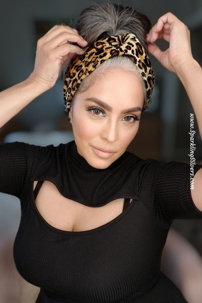 Animal print headband to hide gray hair