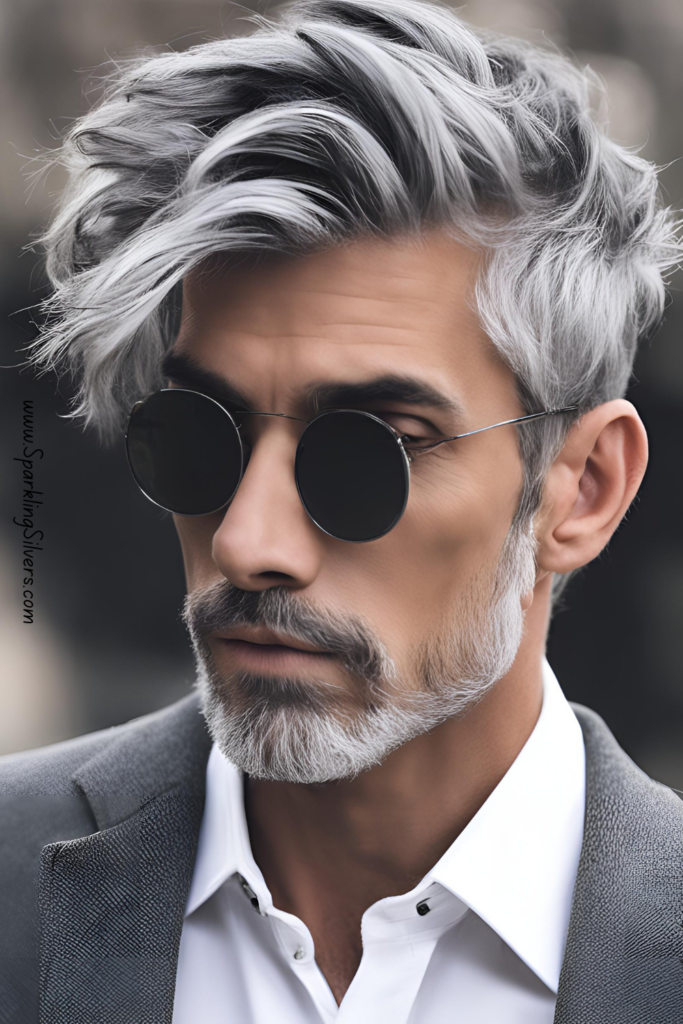 mens grey hairstyle with beard