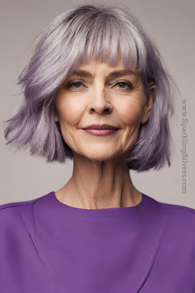 Image of a woman with gray hair colored purple