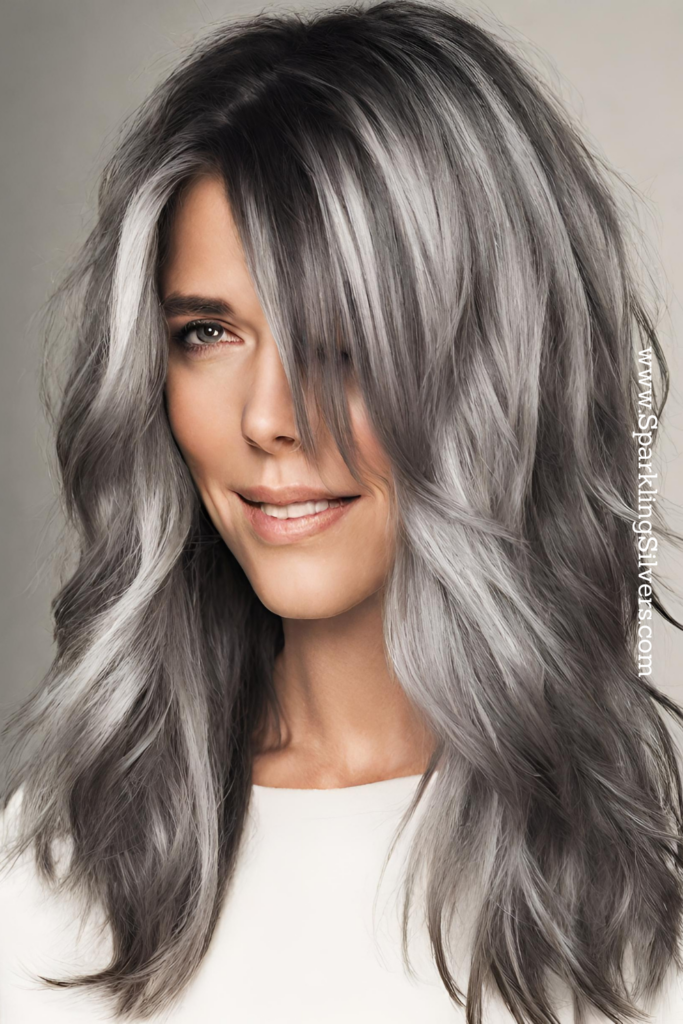 Image of a woman with long salt and pepper hair