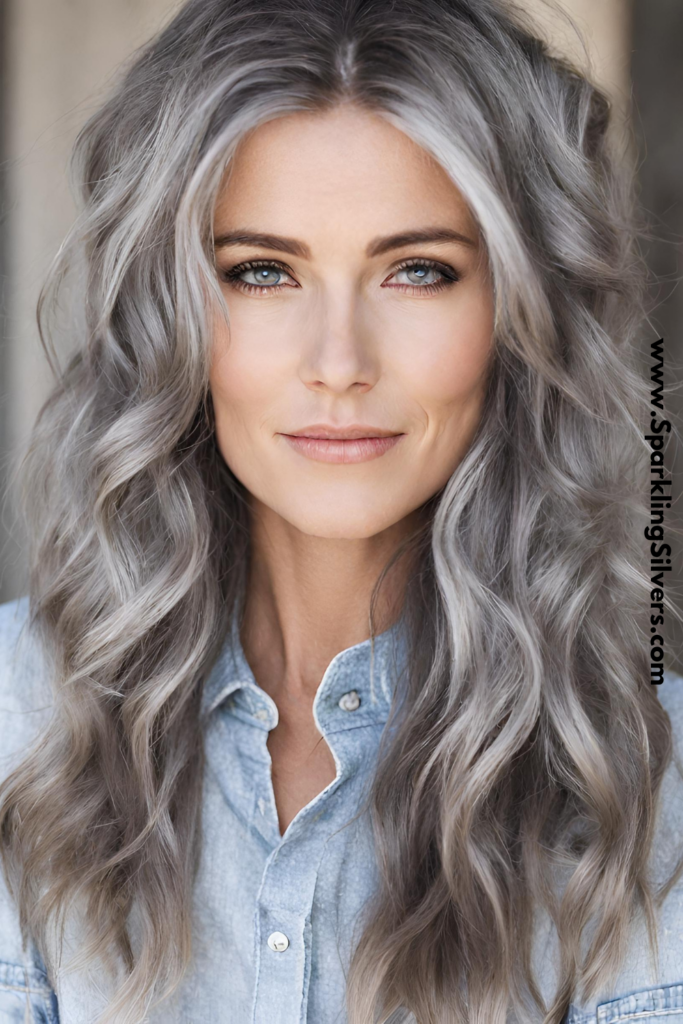 Wavy long gray hair