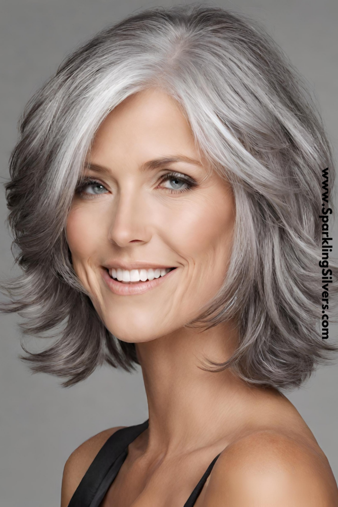 Long bob gray hairstyle with layers