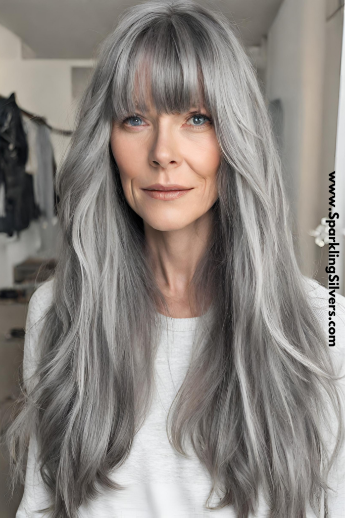 Long grey hair over 60