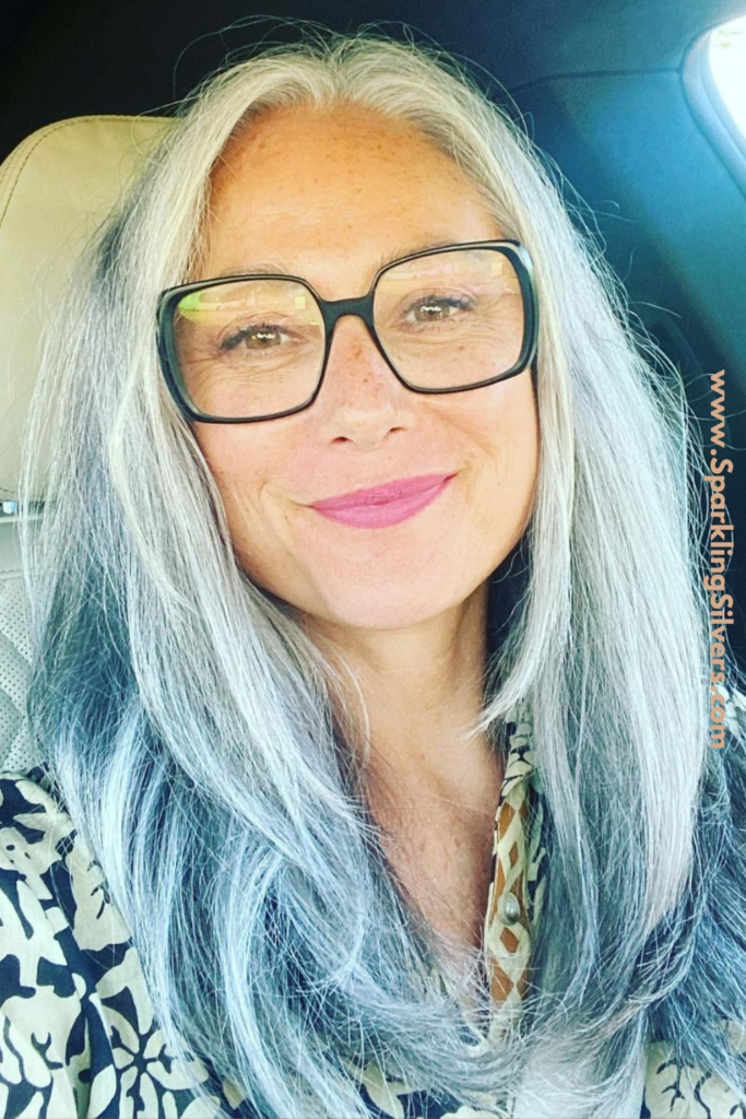 Layered long gray hair