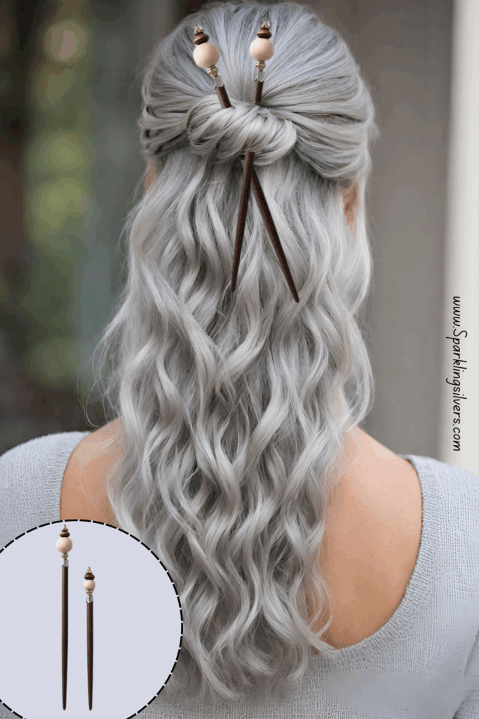 Gray Hair Half Updo with A Stick