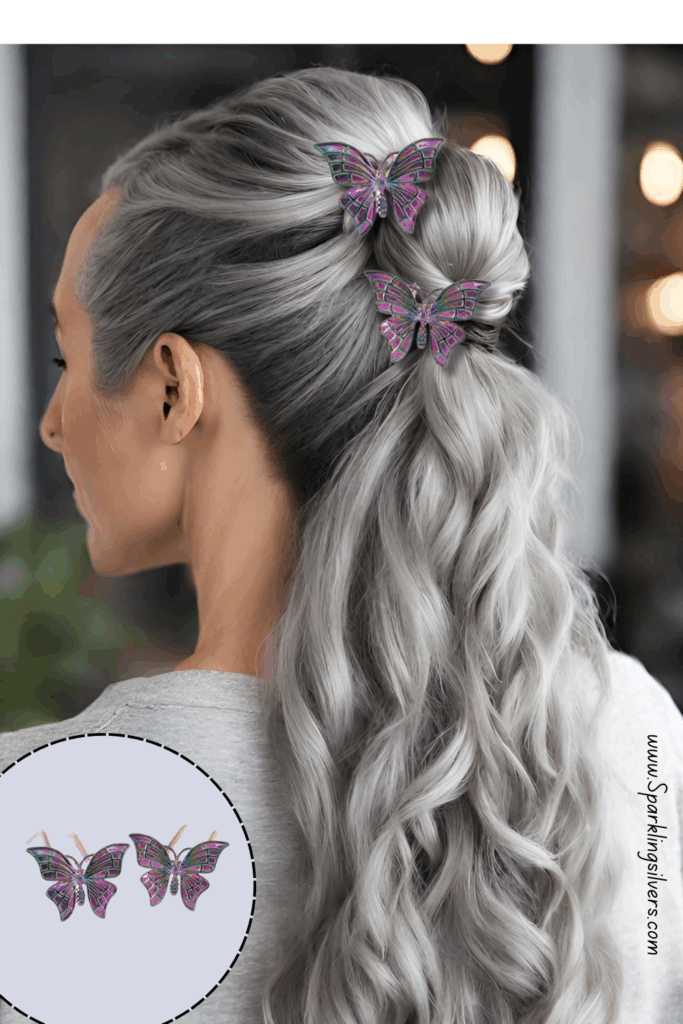 Gray Hairstyle with a butterfly pin