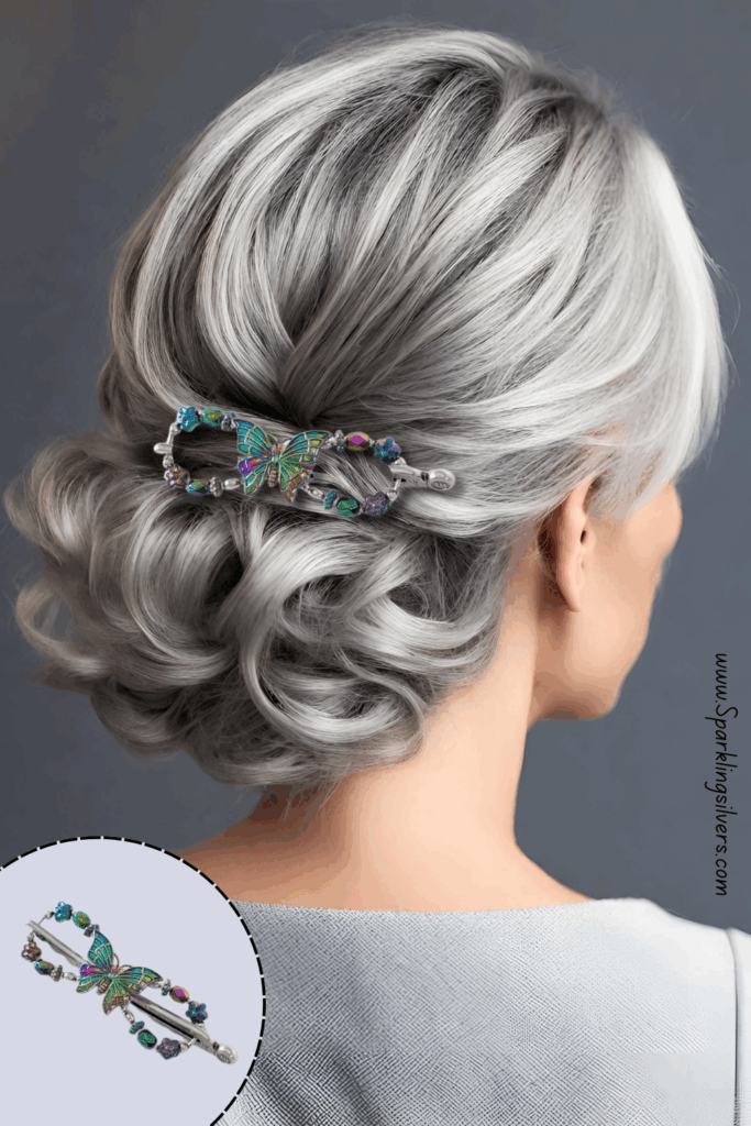 Gray hair messy bun