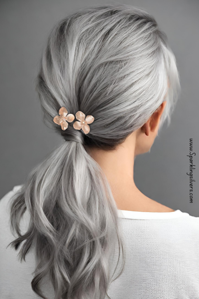 Gray Hair twisted hairstyle with hair pins