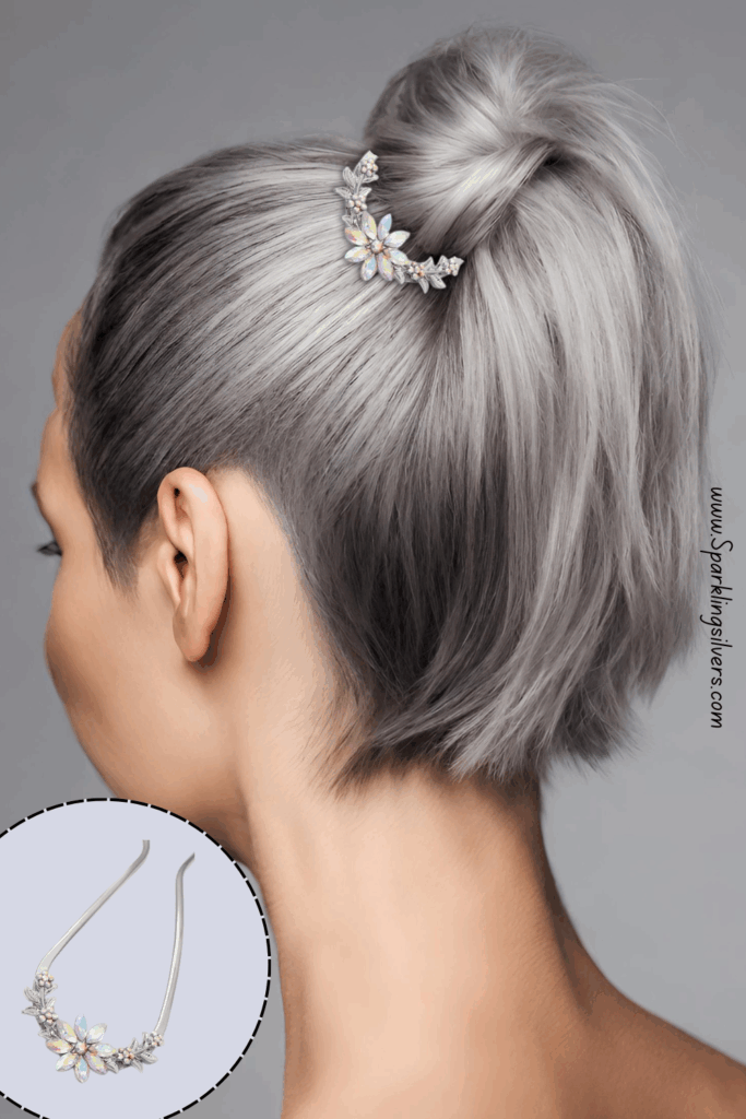 Grey Hairstyle with a Diamond pin