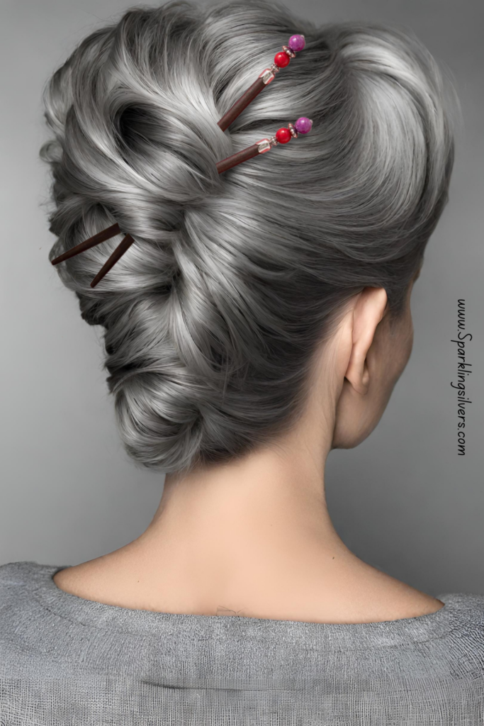 Grey hair french twist with hair pins