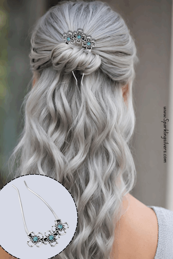 Long Gray Wavy Hair with a U Pin