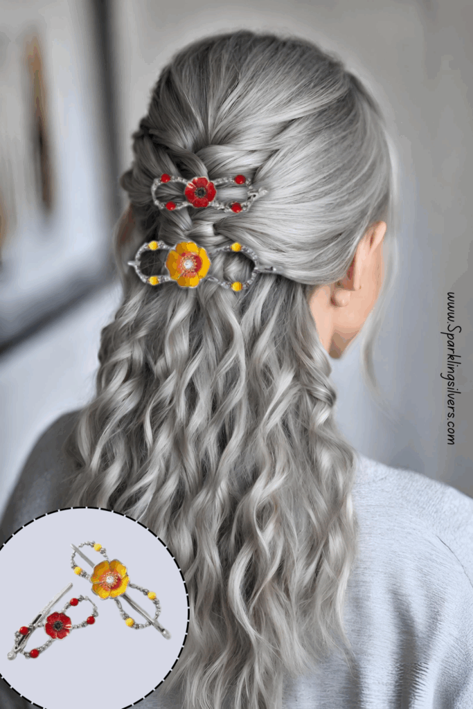 gray hair half pony tail