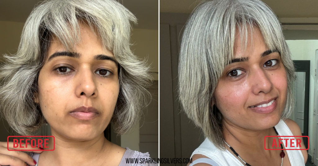 Keartin treatment on grey hair before and after