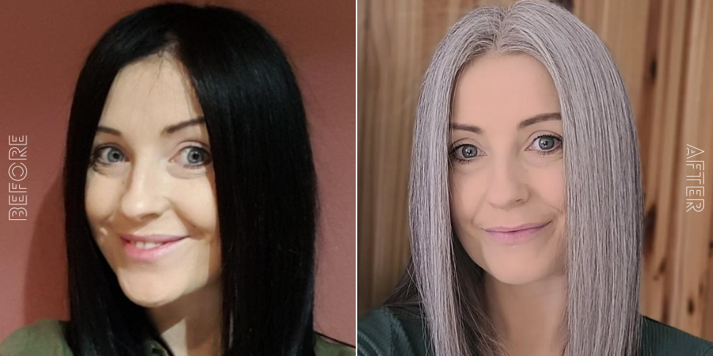 Straight gray hair before and after picture 