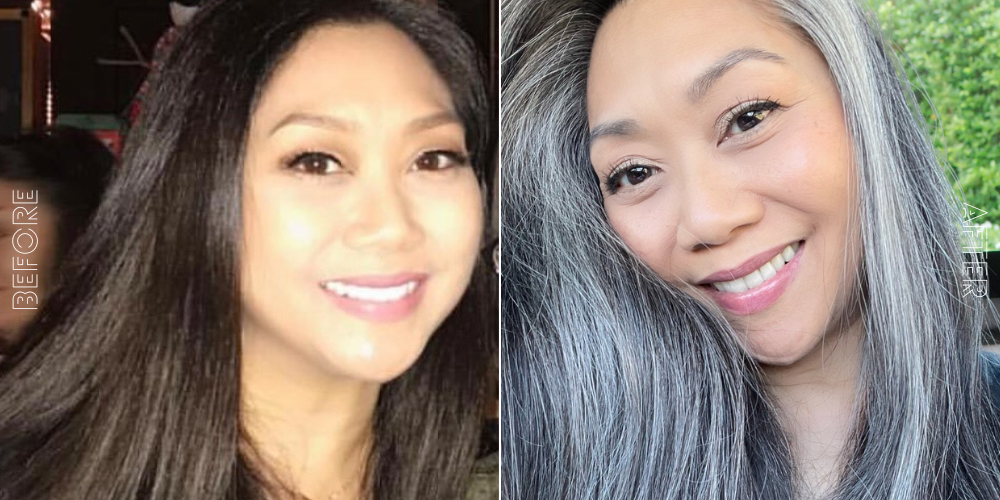 Before and After gray hair transition