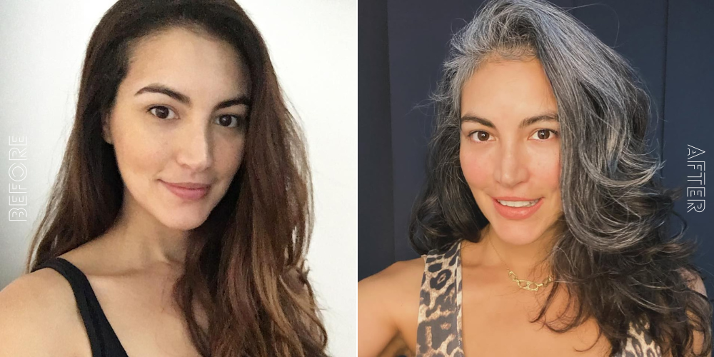 Gray hair model before and after picture
